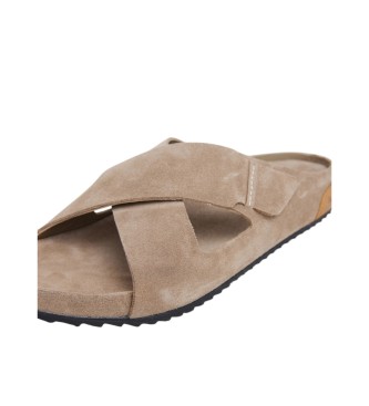Pepe Jeans Corby Cross beige leather sandals