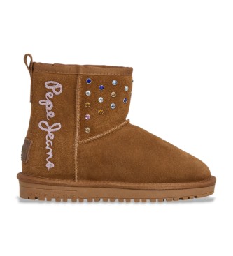 Pepe Jeans Diss Studs Leather Ankle Boots brown