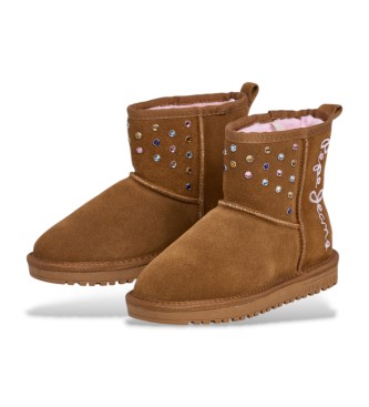 Pepe Jeans Diss Studs Leather Ankle Boots brown