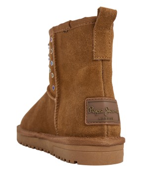 Pepe Jeans Diss Studs Leather Ankle Boots brown