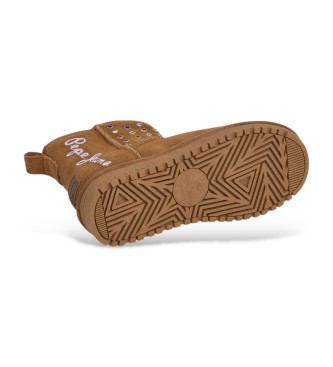 Pepe Jeans Diss Studs Leather Ankle Boots brown