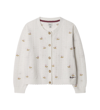 Pepe Jeans Gebreid vest Bloem Mousse wit