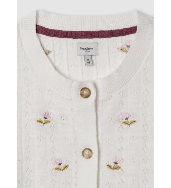 Pepe Jeans Gebreid vest Bloem Mousse wit