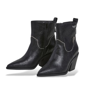 Pepe Jeans Gina - Bottines en cuir de serpent noir