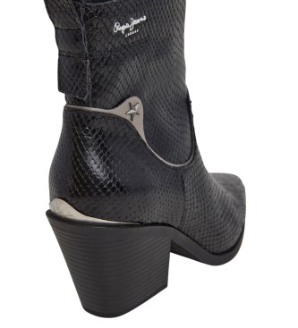 Pepe Jeans Gina - Bottines en cuir de serpent noir