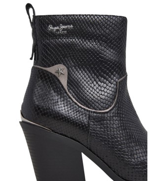 Pepe Jeans Gina - Bottines en cuir de serpent noir