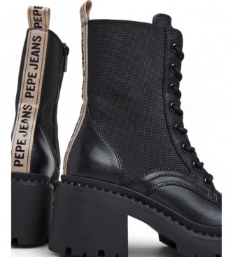 Pepe Jeans Botins de couro Glen West preto