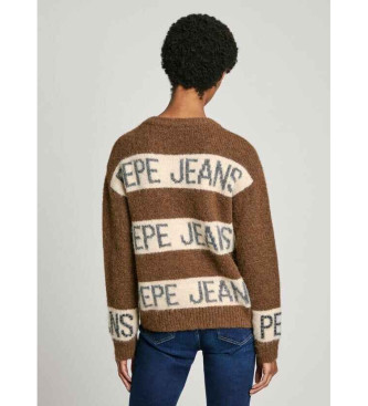 Pepe Jeans Brązowy sweter z dzianiny w paski Helmi