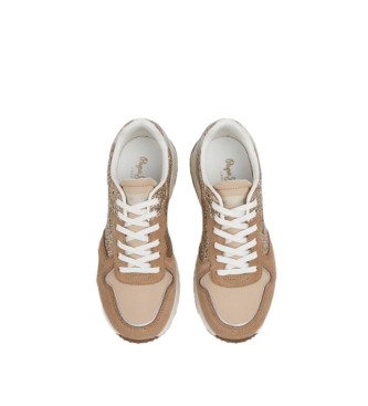 Pepe Jeans Joy Star Glam beige leather sneakers