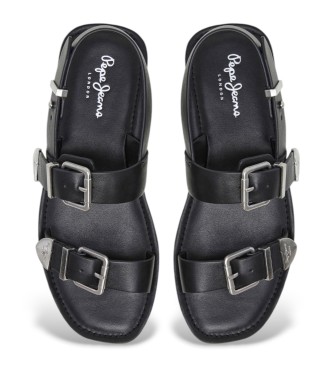 Pepe Jeans Sandali Kat Double in pelle nera