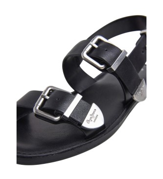 Pepe Jeans Sandali Kat Double in pelle nera