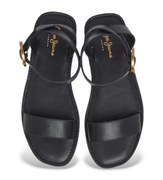 Pepe Jeans Sandali in pelle nera con logo Kat