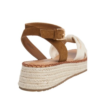 Pepe Jeans Rjave usnjene sandale Kate Bass