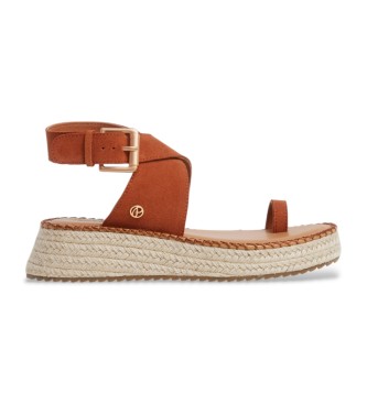 Pepe Jeans Rjave sandale Kate iz mehkega usnja