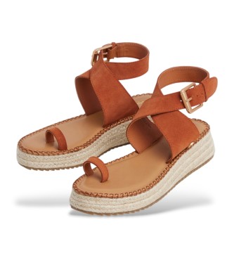 Pepe Jeans Rjave sandale Kate iz mehkega usnja