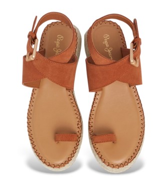 Pepe Jeans Rjave sandale Kate iz mehkega usnja
