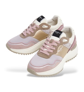 Pepe Jeans Sneakers Kimi Glam in pelle rosa e beige