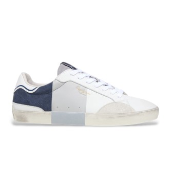 Pepe Jeans Lane print leather trainers white