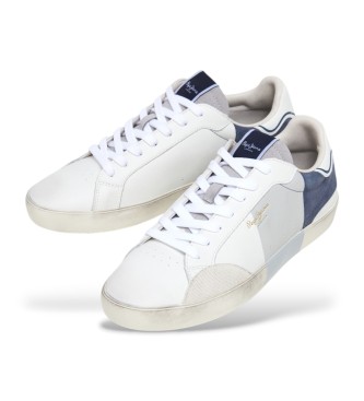 Pepe Jeans Lane print leather trainers white