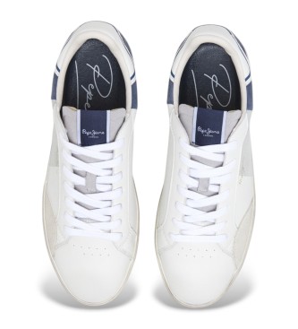 Pepe Jeans Lane print leather trainers white