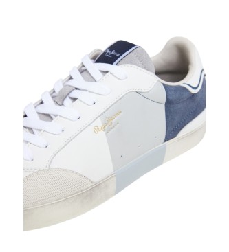 Pepe Jeans Lane print leather trainers white