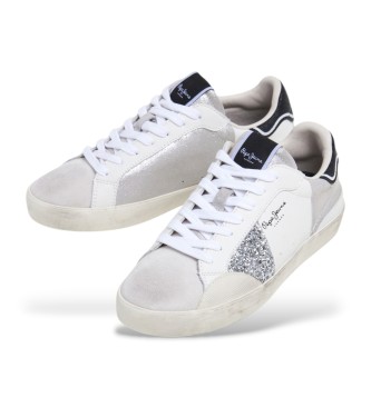 Pepe Jeans Sapatos de couro Lane branco, prateado