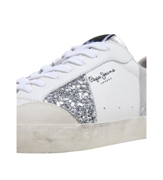 Pepe Jeans Sapatos de couro Lane branco, prateado