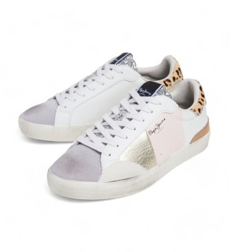 Pepe Jeans Lane Sweet Weie Turnschuhe aus Leder