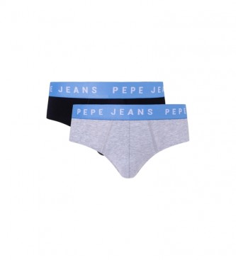 Pepe Jeans Paket 2 bombažnih raztegljivih spodnjih hlačk mornarsko modra, siva