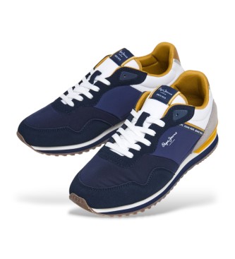 Pepe Jeans London muse navy leather trainers