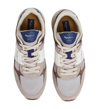 Pepe Jeans London Pro Mesh beige leather trainers