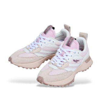 Pepe Jeans Lucky Gestrickte Leder-Sneakers rosa