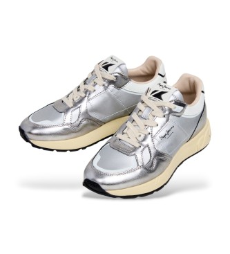 Pepe Jeans Marlon Glam Silver - Baskets en cuir