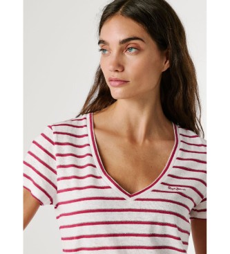 Pepe Jeans Megan Randig T-shirt vit, r�d