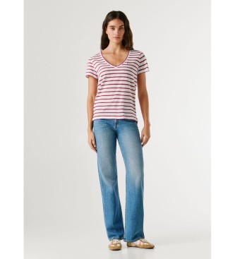 Pepe Jeans Megan Randig T-shirt vit, r�d