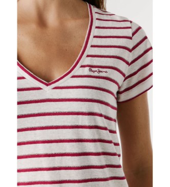 Pepe Jeans Megan Randig T-shirt vit, r�d