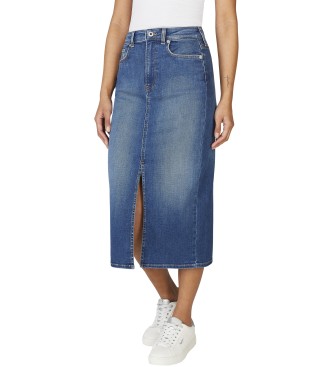 Pepe Jeans Midi skirt in blue flexible stretch denim fabric