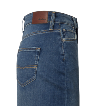 Pepe Jeans Midirok in blauwe soepele stretch denimstof