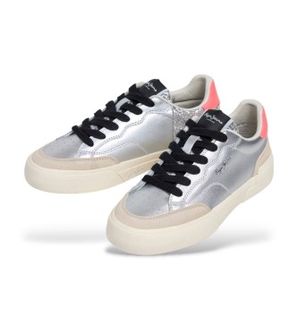 Pepe Jeans Milan Glam Silberne Leder Sneakers