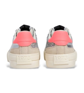 Pepe Jeans Milan Glam Silberne Leder Sneakers