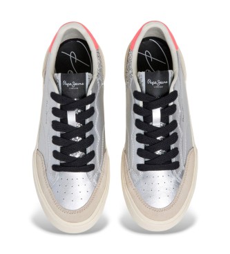 Pepe Jeans Milan Glam Silberne Leder Sneakers