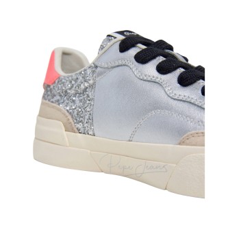 Pepe Jeans Milan Glam Silberne Leder Sneakers