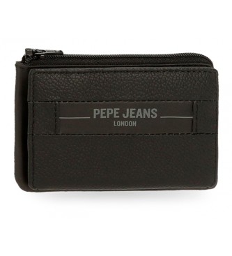 Pepe Jeans Portemonnee - Leren Kaarthouder Checkbox Zwart