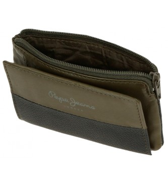 Pepe Jeans Leather wallet - card holder Dual Khaki green