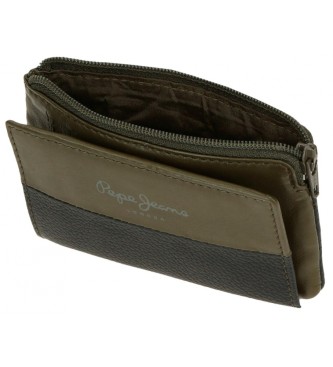 Pepe Jeans Leren portemonnee - kaarthouder Dual Khaki groen