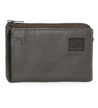 Pepe Jeans Monedero - Tarjetero de piel Marshal Gris