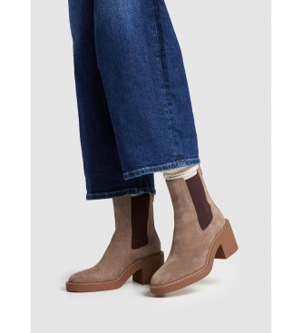 Pepe Jeans Bottines en cuir beige Nicole Chelsea