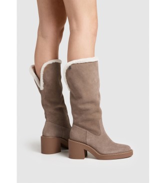 Pepe Jeans Botas de piel Nicole Furry beige