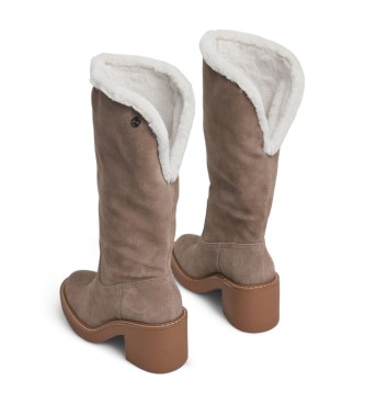 Pepe Jeans Nicole Pelzige beige Lederstiefel