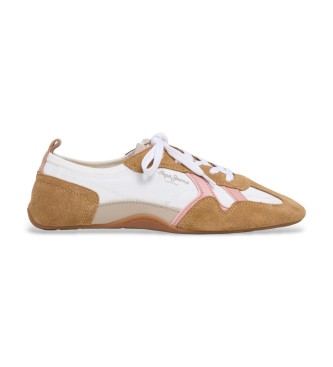 Pepe Jeans Sneakers Noa Sporty in pelle marrone e bianca